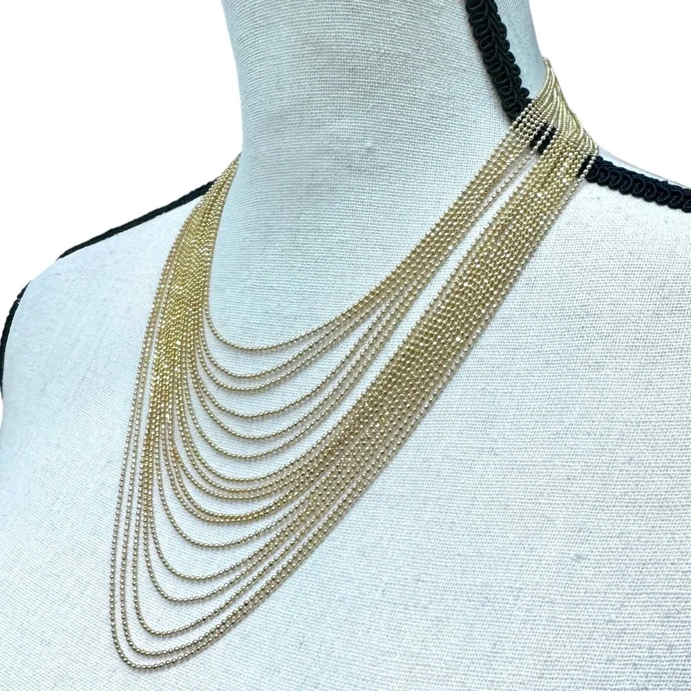VINTAGE JOAN RIVERS 16 CHAIN SHINY GOLD TONE BALL CHAIN BEADED NECKLACE